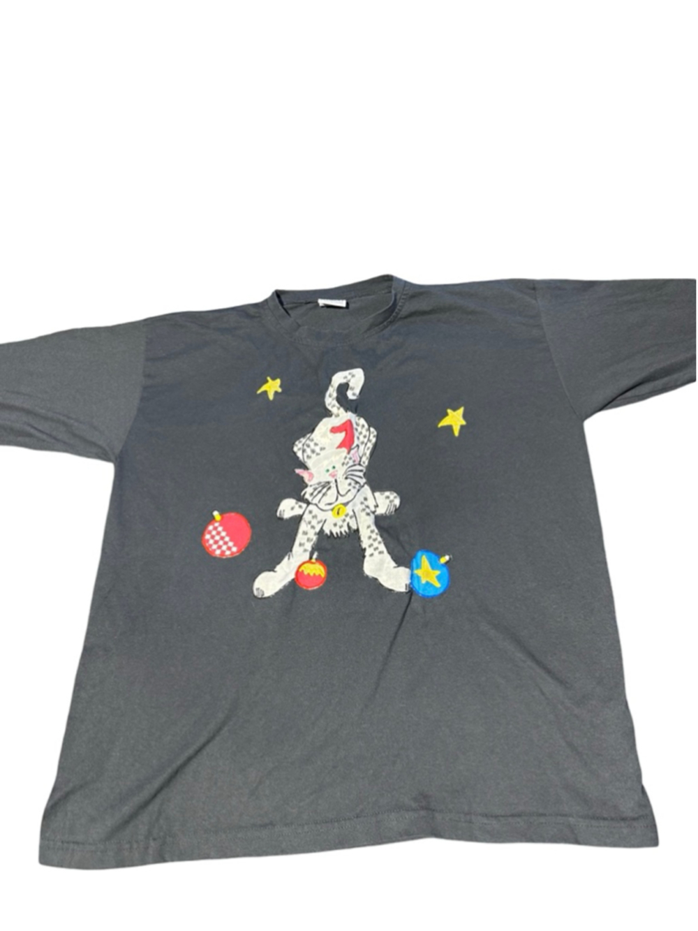 Women's Body Web Gray Long Sleeve Tee with Cat Graphic M #930